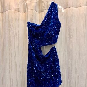 Better Be Royal Blue Sequin Cutout Dress
